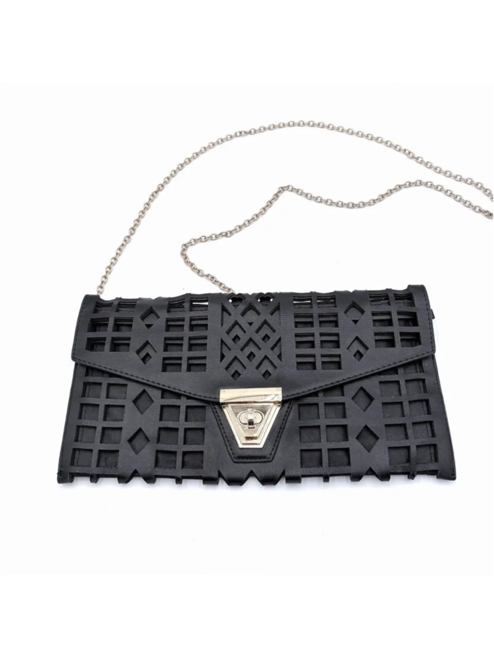 MMS Design Studio Black Laser Cut Geometric Clutch Crossbody Bag